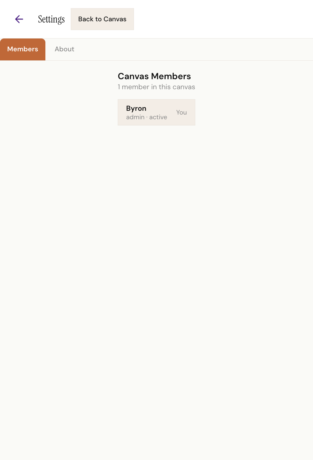 Current WeCanvas members settings showing who is inside a canvas and their role